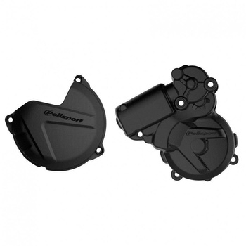 POLISPORT ZESTAW OSŁONA POKRYWY (DEKLA) ALTERNATORA ORAZ OSŁONA POKRYWY SPRZĘGŁA KTM EXC/XCW 250/300, HUSQVARNA TE 250/350 `13-16 KOLOR CZARNY (8460200001+8464300001)